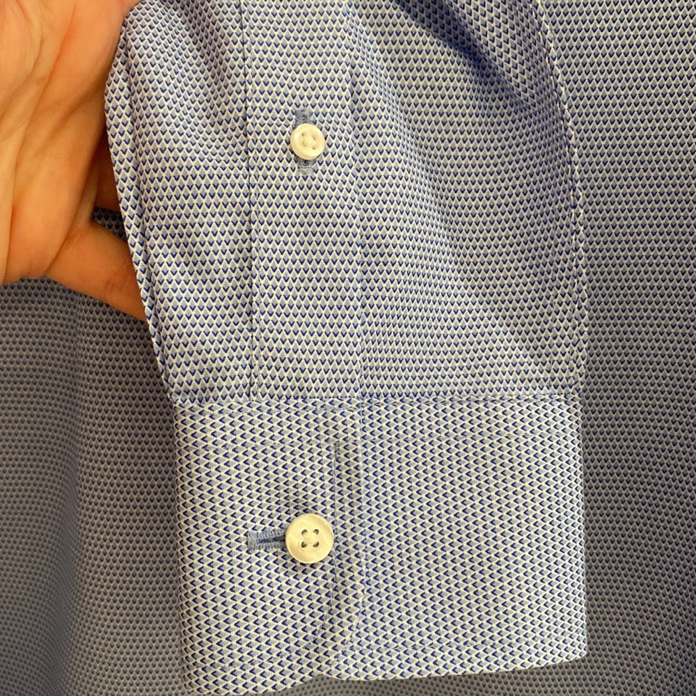 Mens Gold Label blue long sleeve button down slim fit non-iron dress shirt - Picture 9 of 11